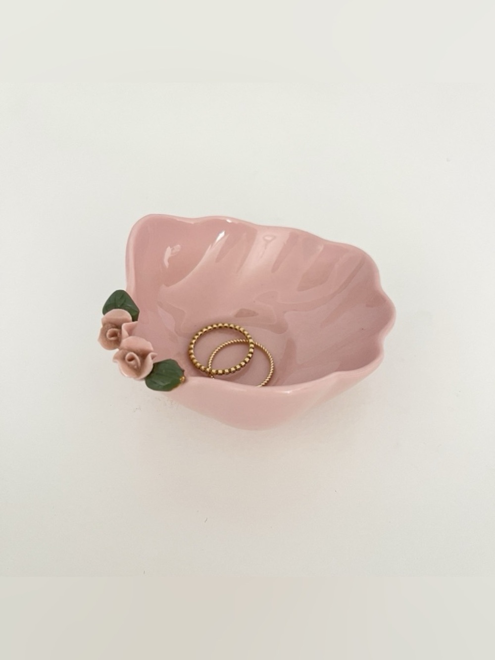 Vintage Pink Roses Porcelain Trinket Jewelry Dish By Newell Studios California